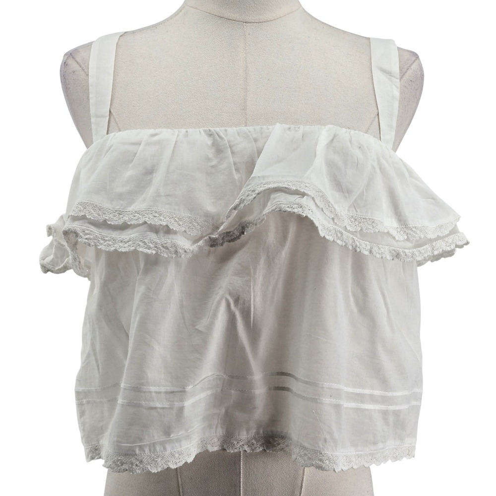 Reformation Tank Womens L White Cropped Off Shoulder Ruffle Strappy Lightweight